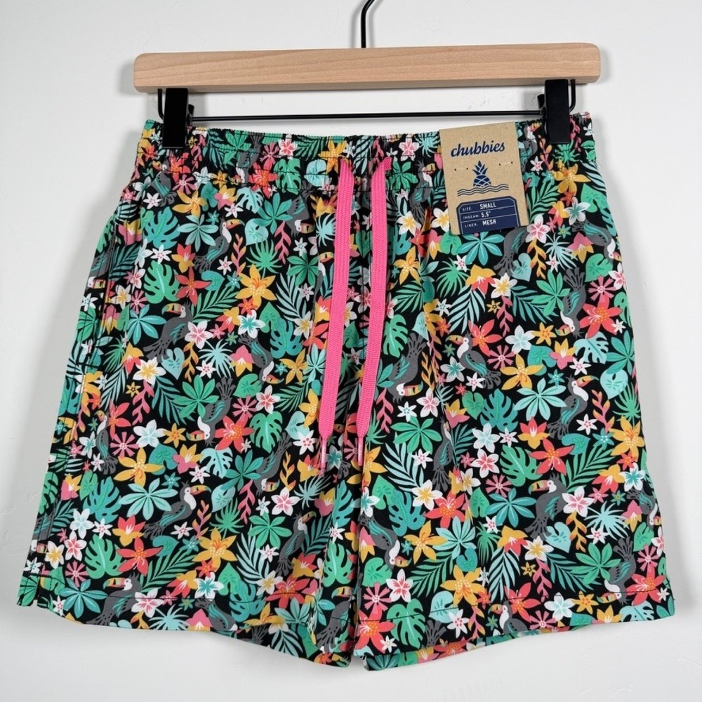 Chubbies The Bloomerangs 5.5" Classic Swim Trunk XXL Green Black Pink Toucan NWT